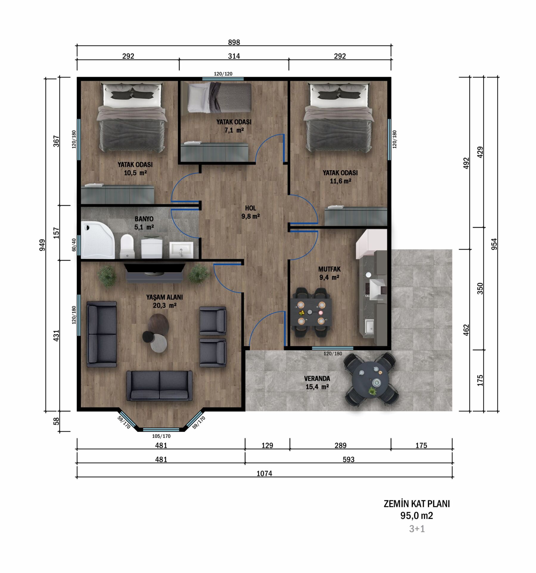Prefabrik Ev 95 m2 Tek Kat 3+1 Ev Planı